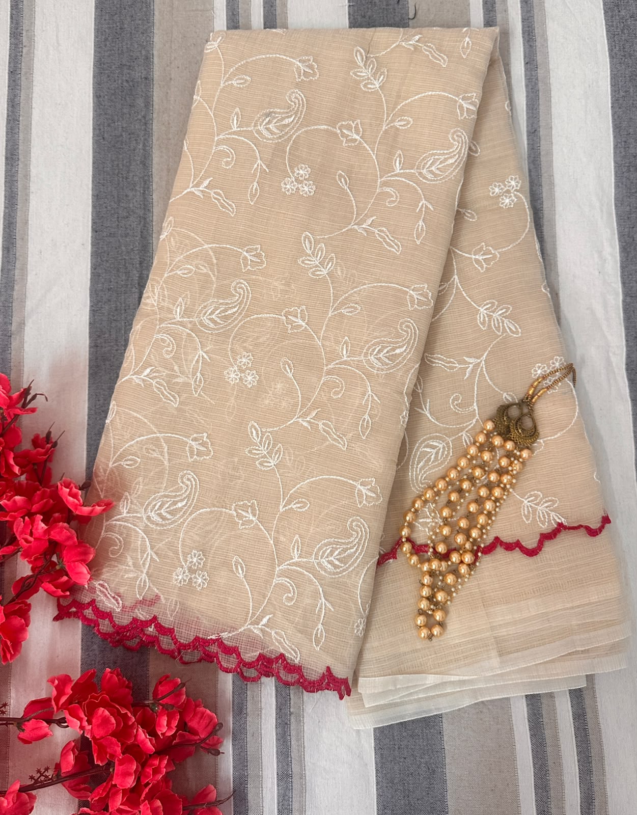 Sand Beige Thread Embroidery