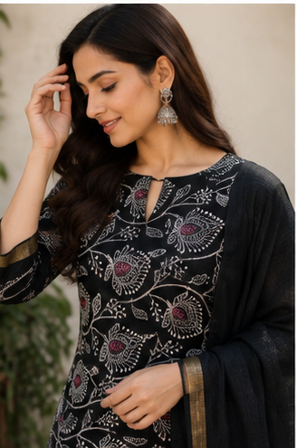 Classic Midnight Black 3 Piece Cotton Suit Set