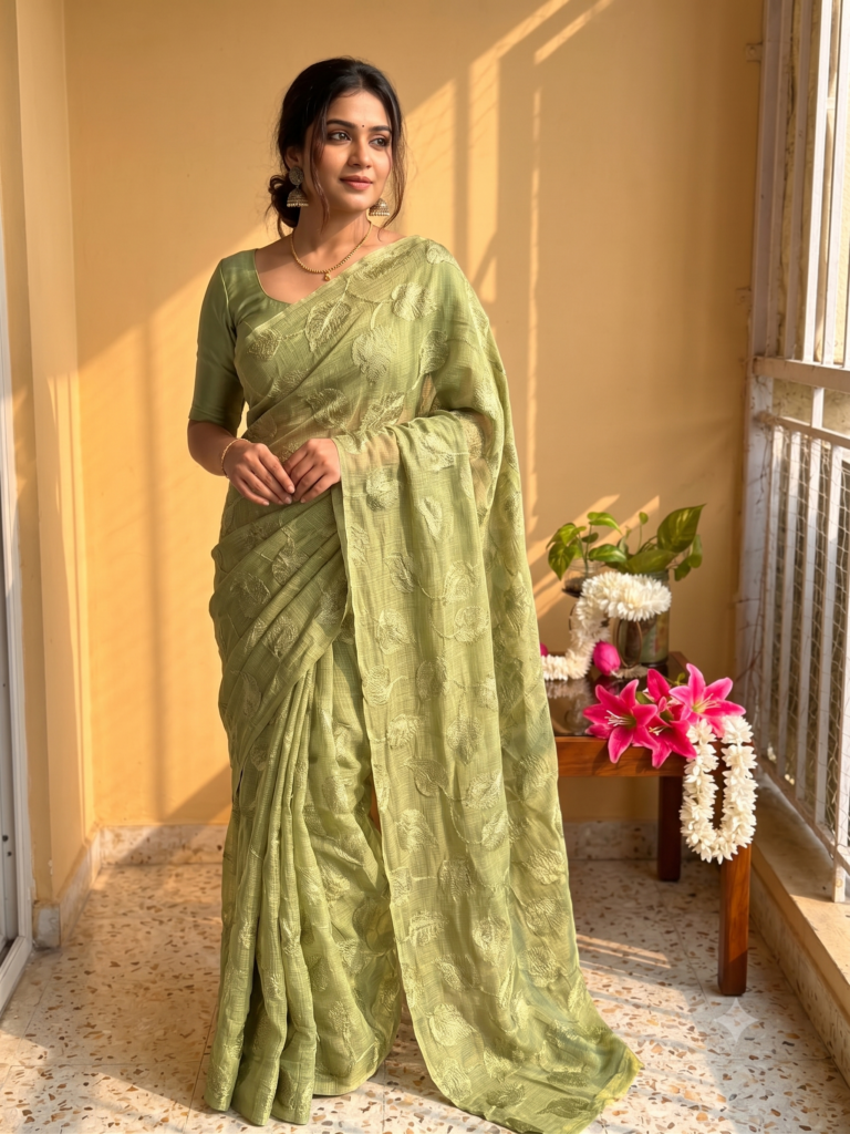 Sage Green Kota Doria Saree