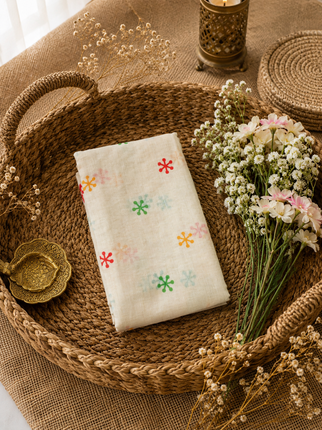 Phool-Kari Linen Cotton Saree