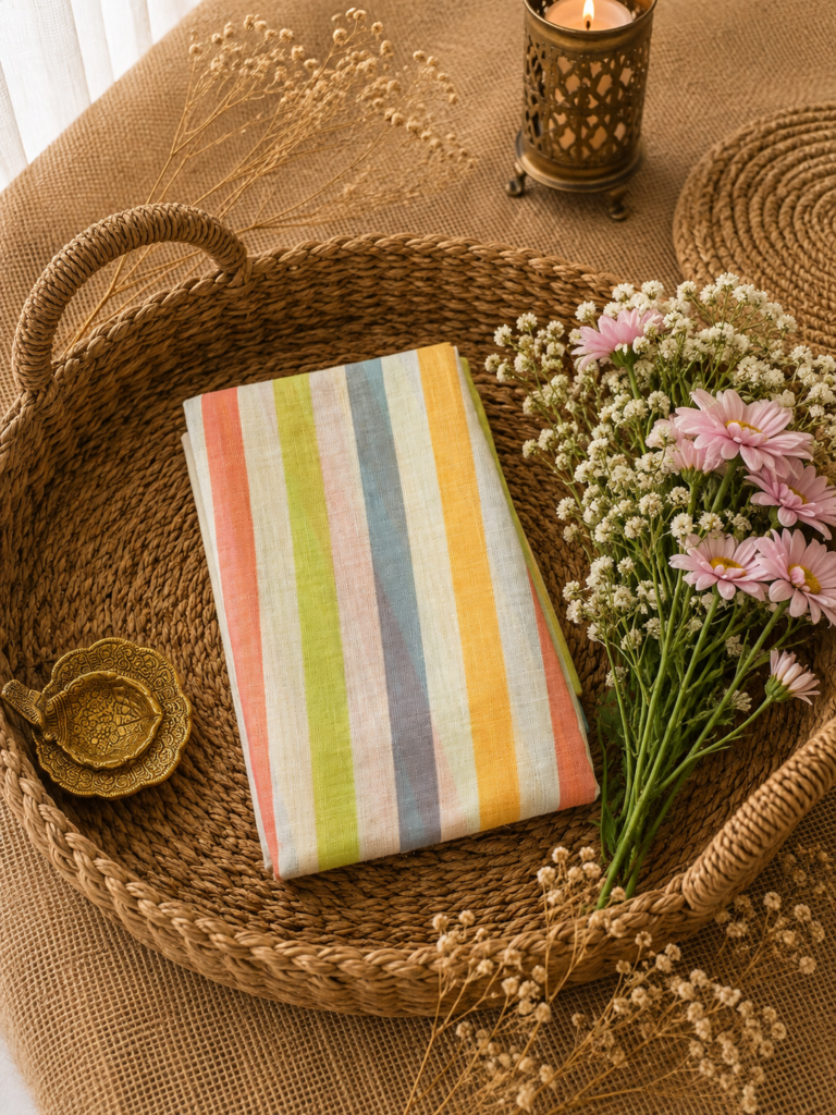 Striped Linen Blend Saree