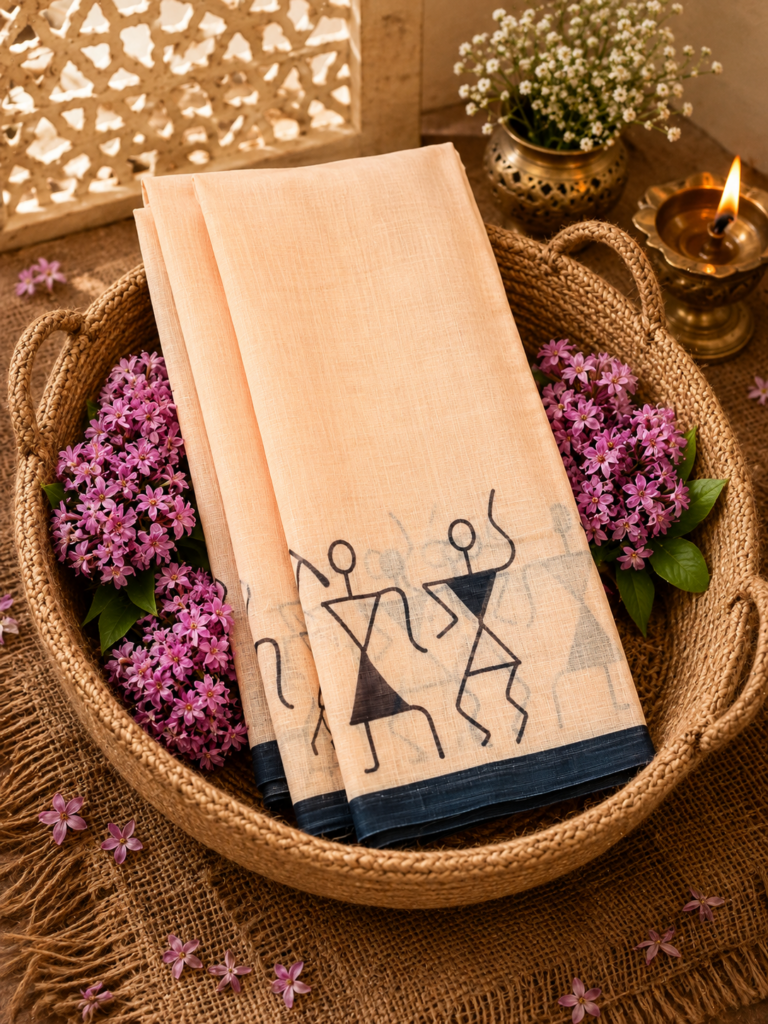Warli Kala Linen Cotton Saree