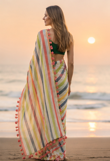 Striped Linen Blend Saree