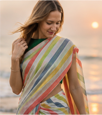 Striped Linen Blend Saree