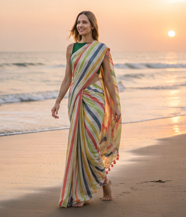 Striped Linen Blend Saree