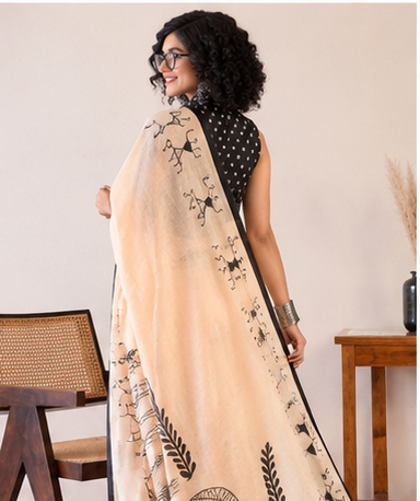 Warli Kala Linen Cotton Saree