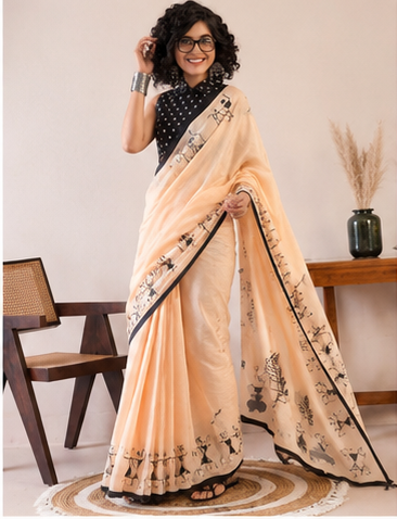 Warli Kala Linen Cotton Saree