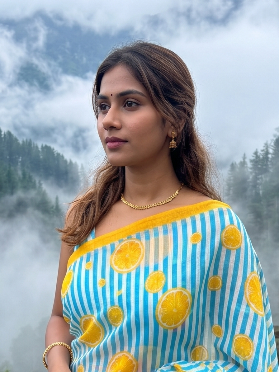 Striped Lemon Saree