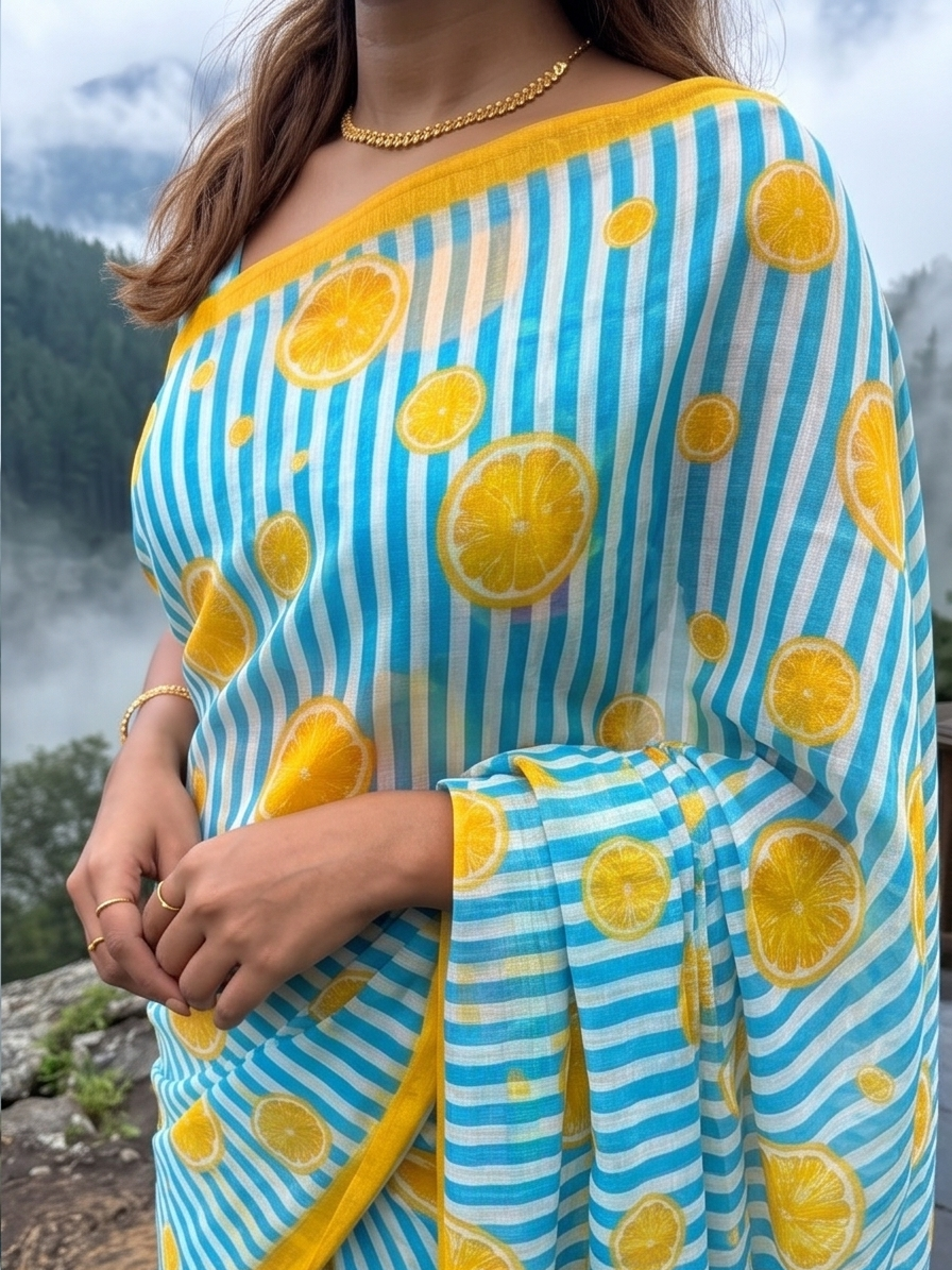 Striped Lemon Saree