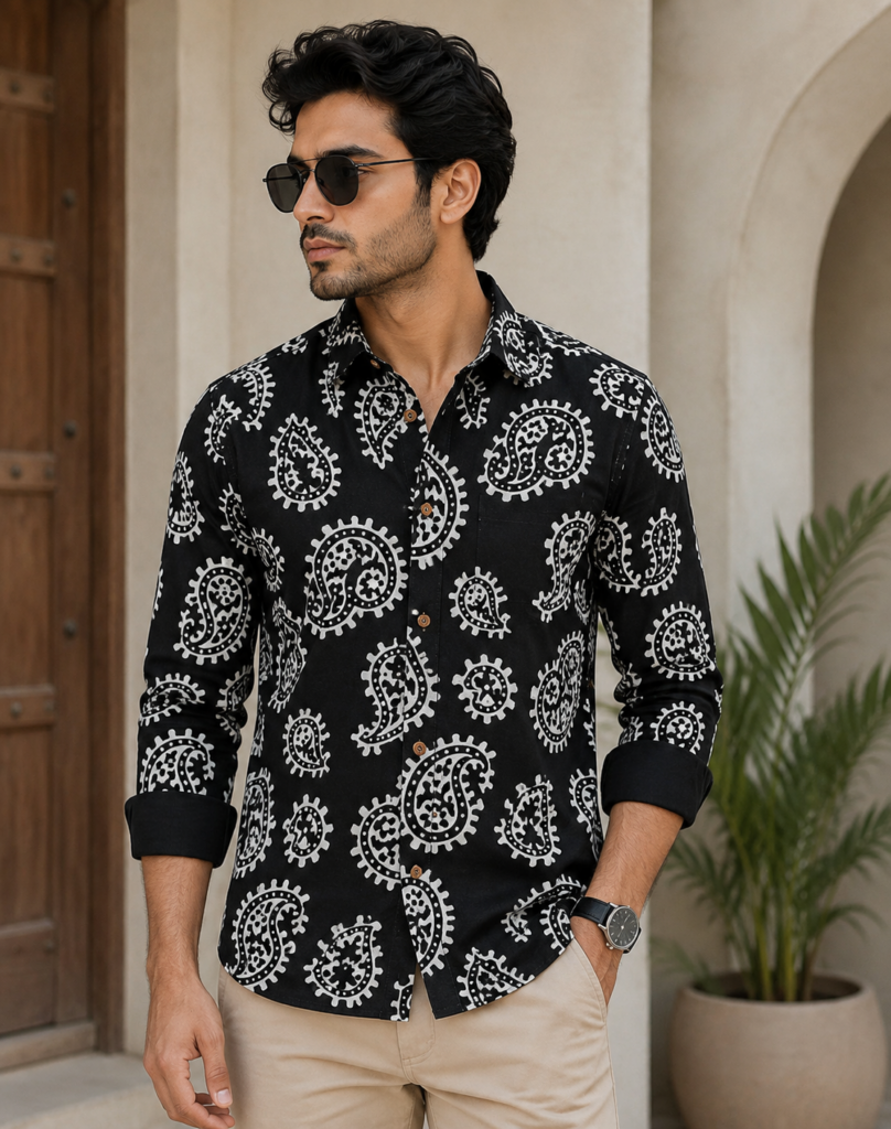Jaipuri Hand Block Print Paisley Cotton Shirt