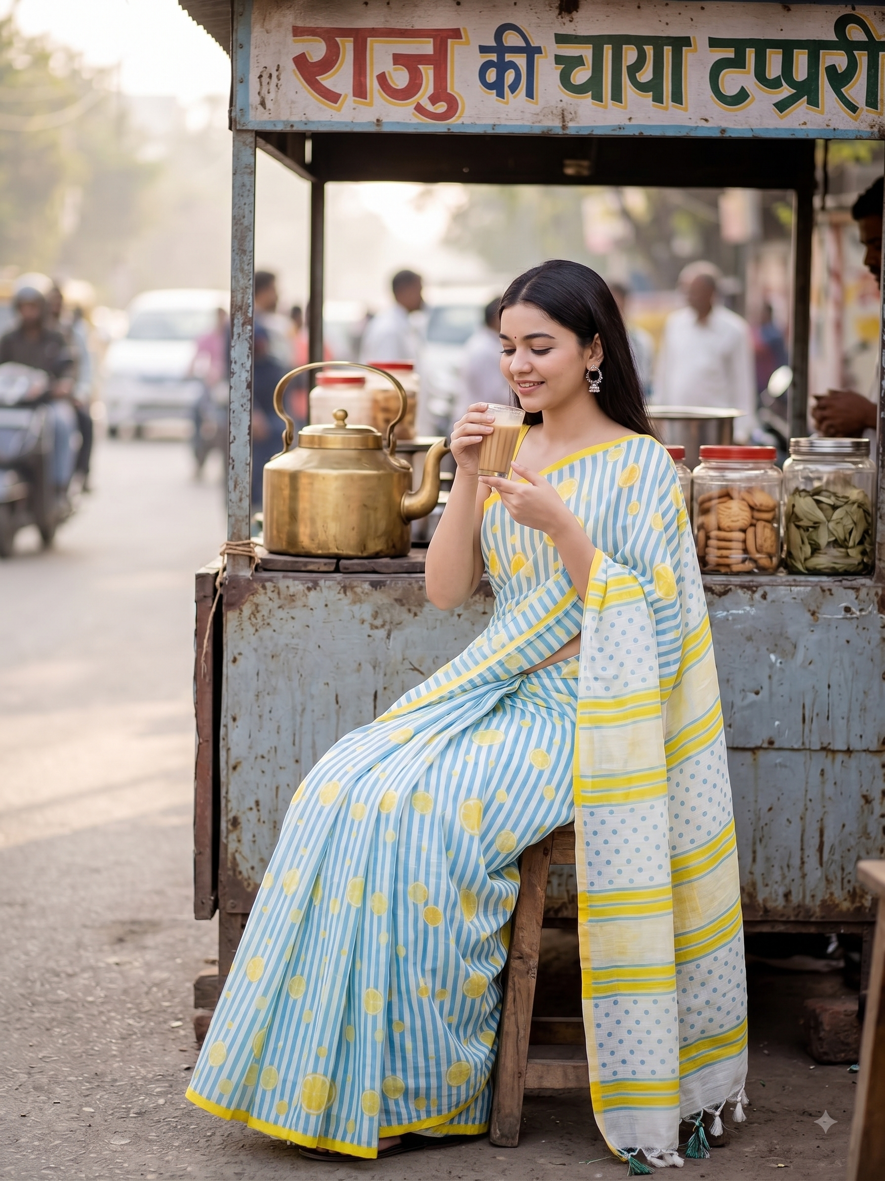 Striped Lemon Saree
