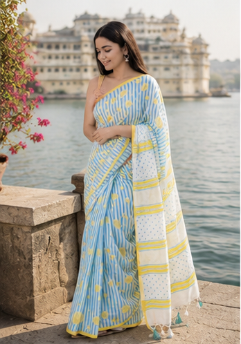 Striped Lemon Saree