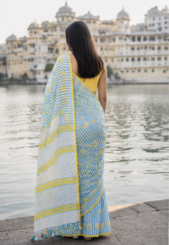 Striped Lemon Saree