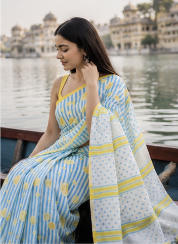 Striped Lemon Saree