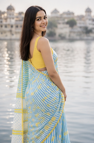 Striped Lemon Saree